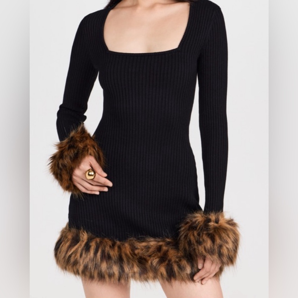 Show Me Your MuMu Black Dress with Faux Fur Accents - Picture 2 of 4